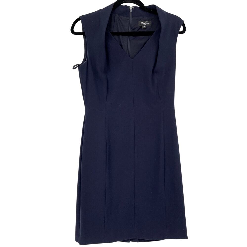 Tahari Arthur S Levine Navy Blue Cap Sleeve Sheath Dress Womens 4P Academia Mini